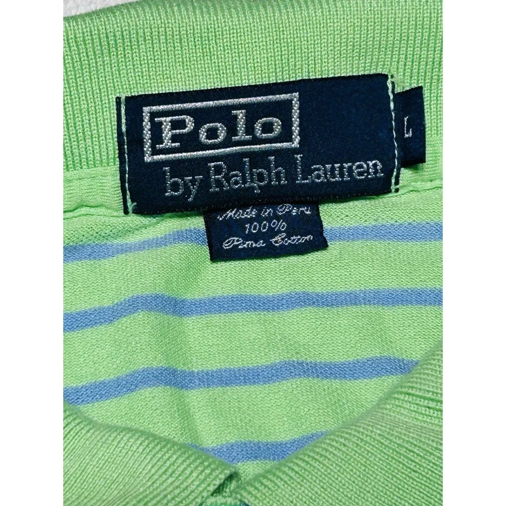 Polo Ralph Lauren Polo Shirt Men's L Green/Blue Striped Short Sleeve Flesh Pony